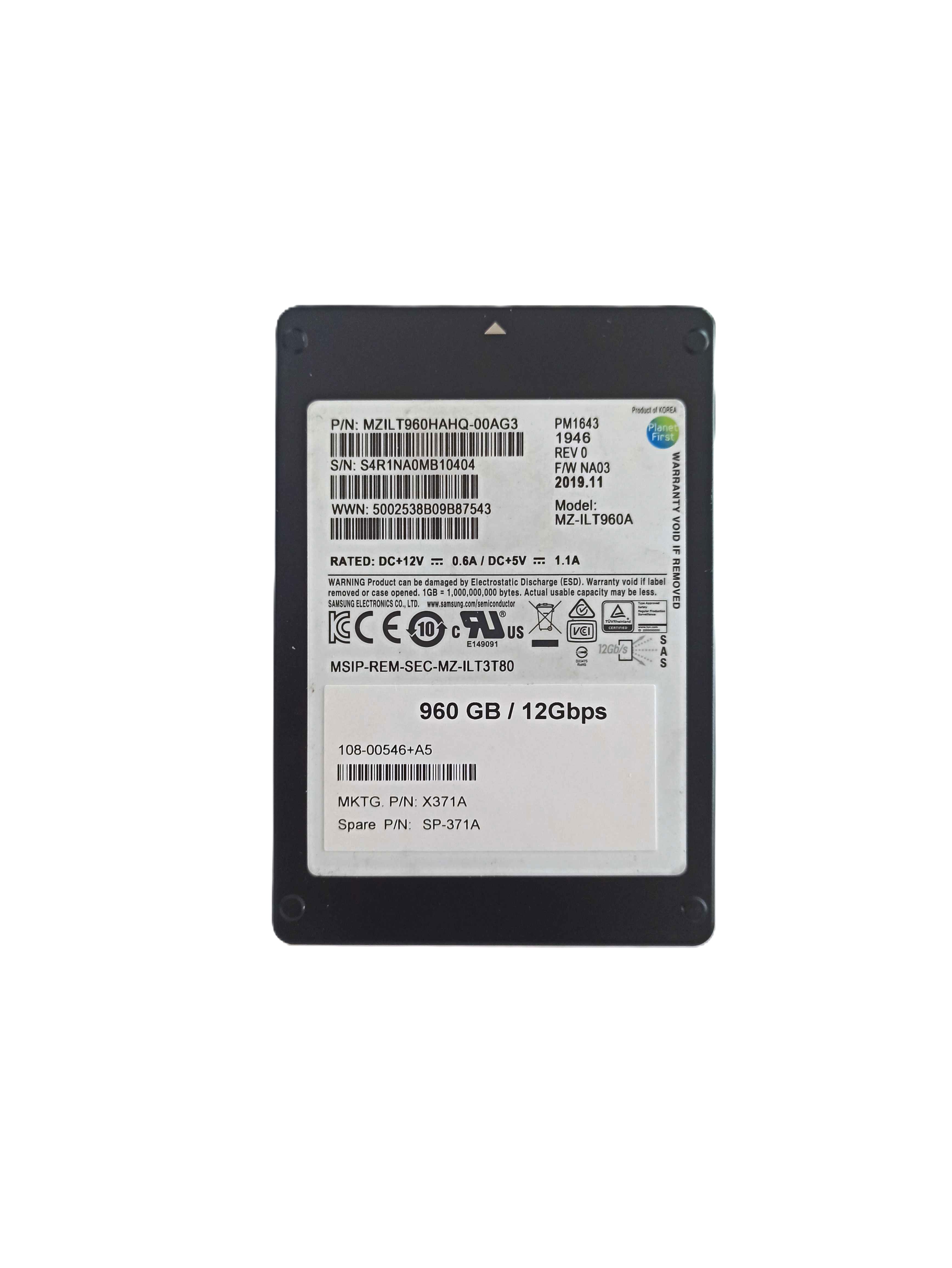 Samsung PM1643 960GB SAS 12G SSD/MZILT960HAHQ-00AG3 /MZ-ILT960A